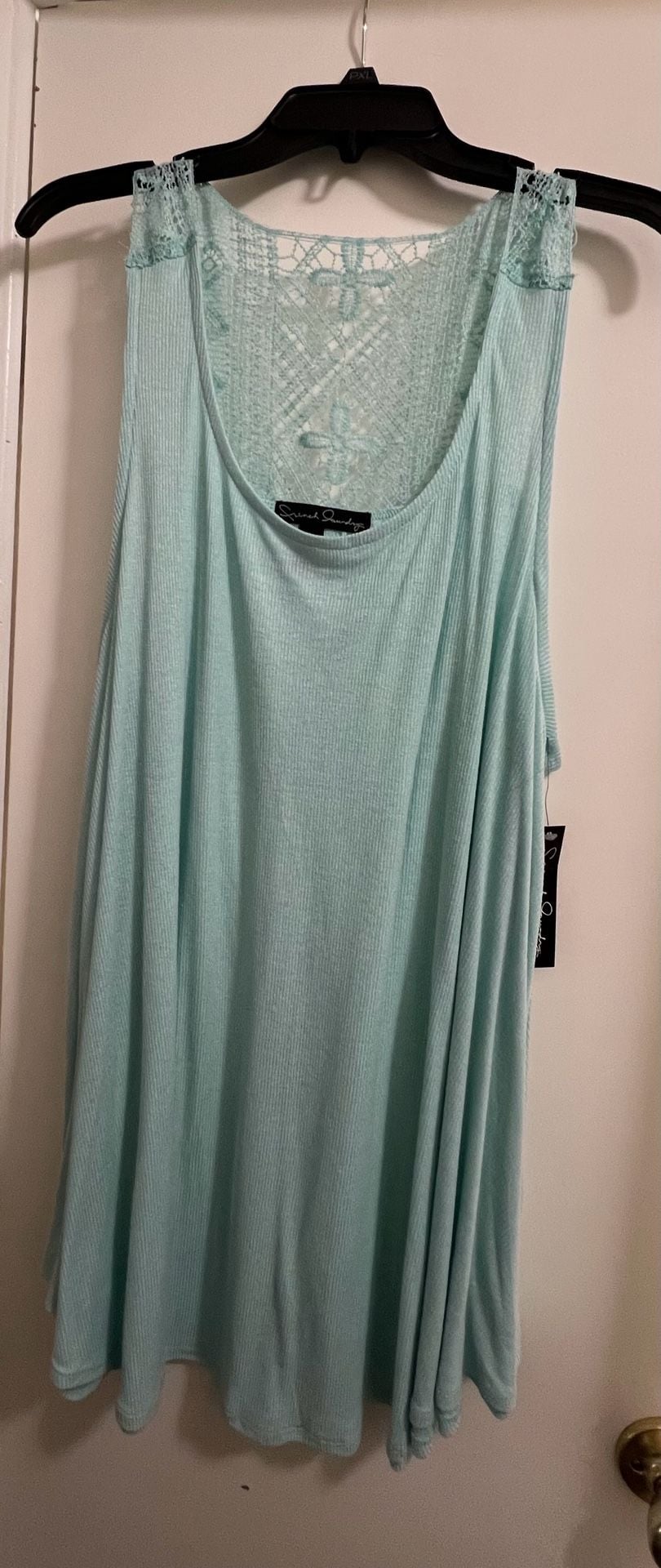 NWT French Laundry Aqua Ribbed Knit Lace Back Tank Top 1