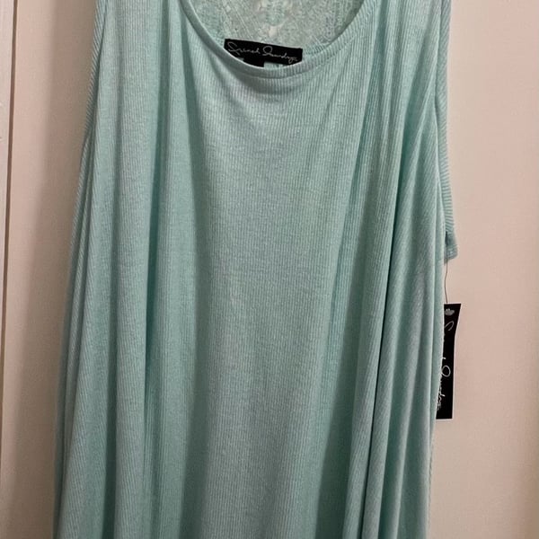 NWT French Laundry Aqua Ribbed Knit Lace Back Tank Top