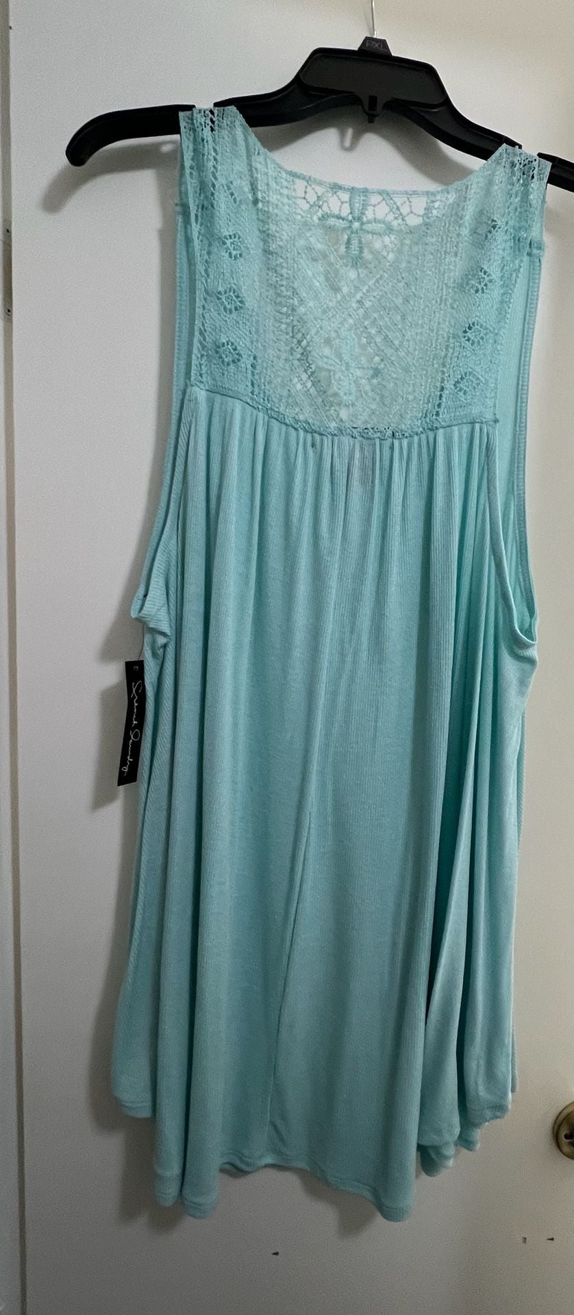 NWT French Laundry Aqua Ribbed Knit Lace Back Tank Top 2