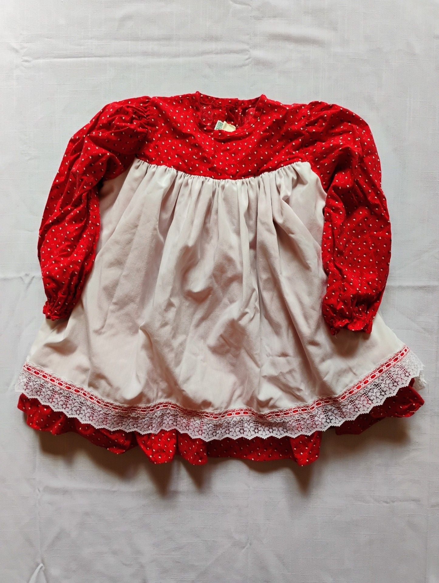 Vintage Peaches 'n Cream Red Floral Pinafore Dress - Size 4T 2