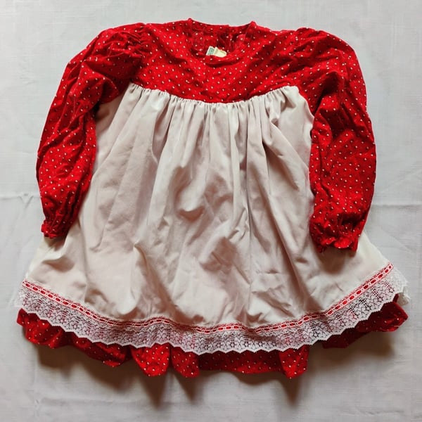 Vintage Peaches 'n Cream Red Floral Pinafore Dress - Size 4T
