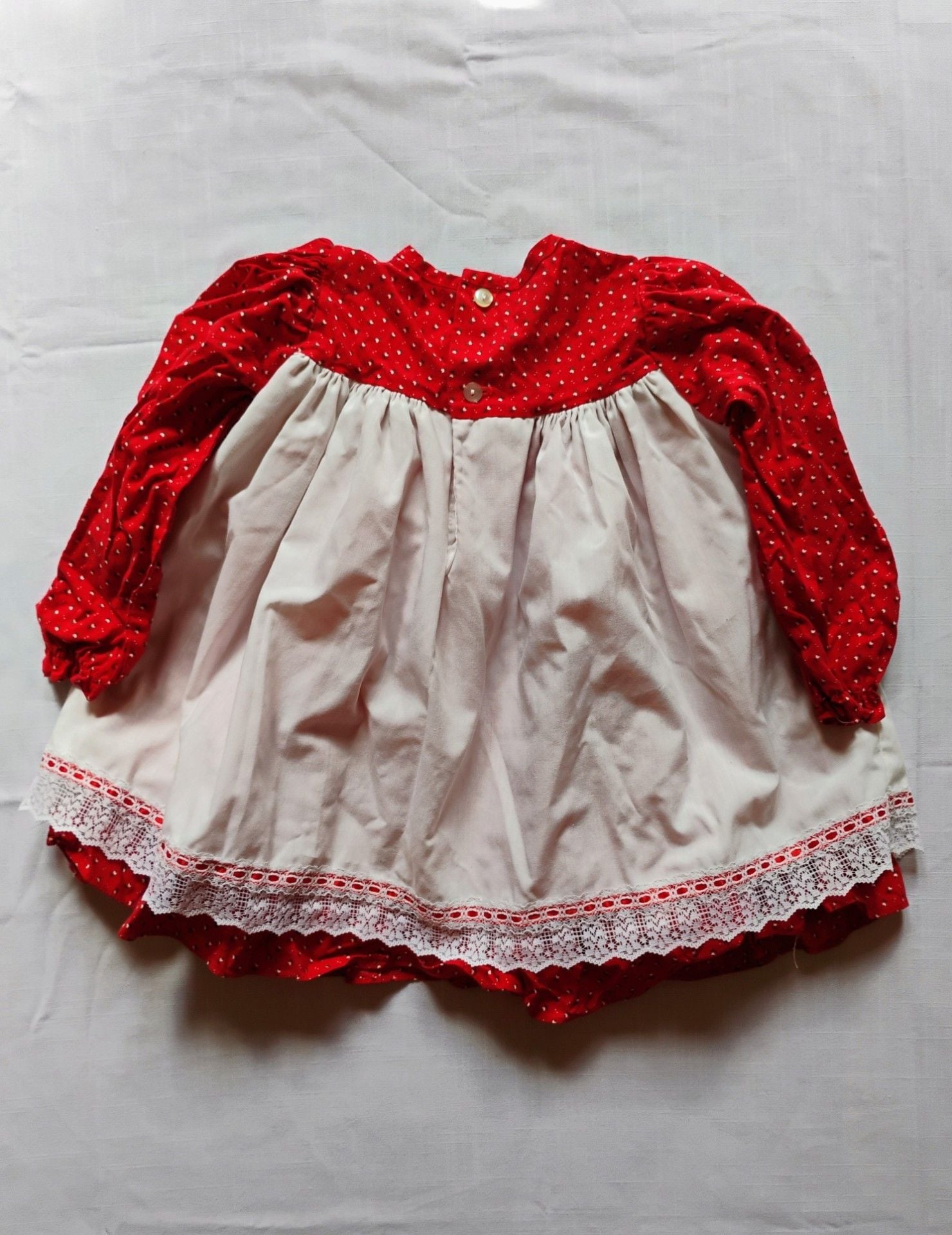 Vintage Peaches 'n Cream Red Floral Pinafore Dress - Size 4T 6