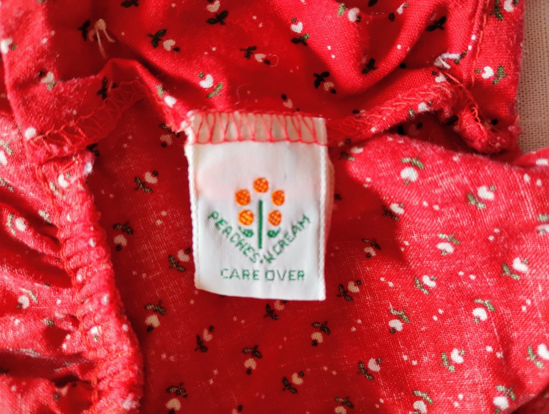 Vintage Peaches 'n Cream Red Floral Pinafore Dress - Size 4T 9