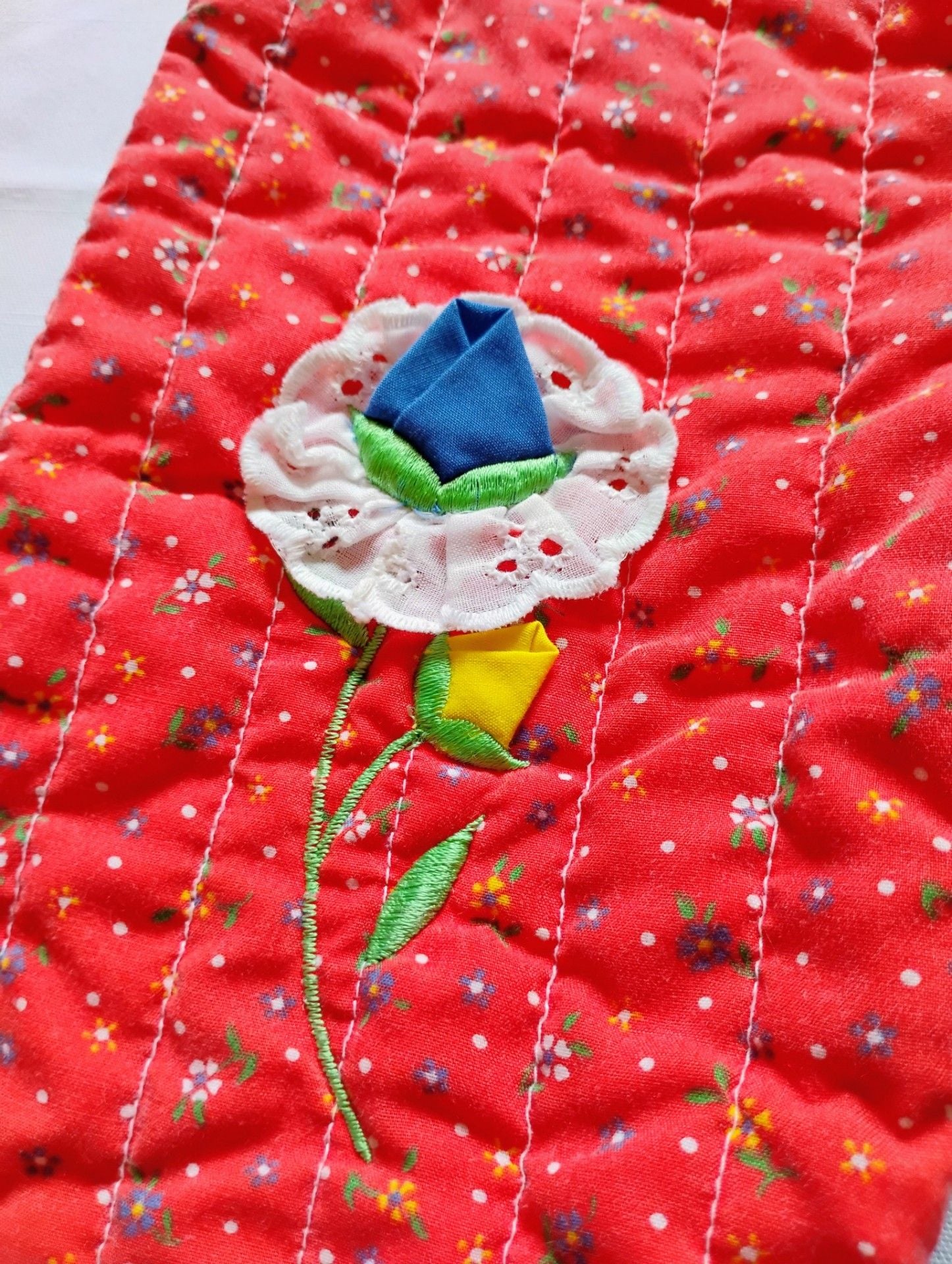 Vintage Tiny Tots Quilted Red Floral Tulip Bib Overalls Baby Size 18M 3