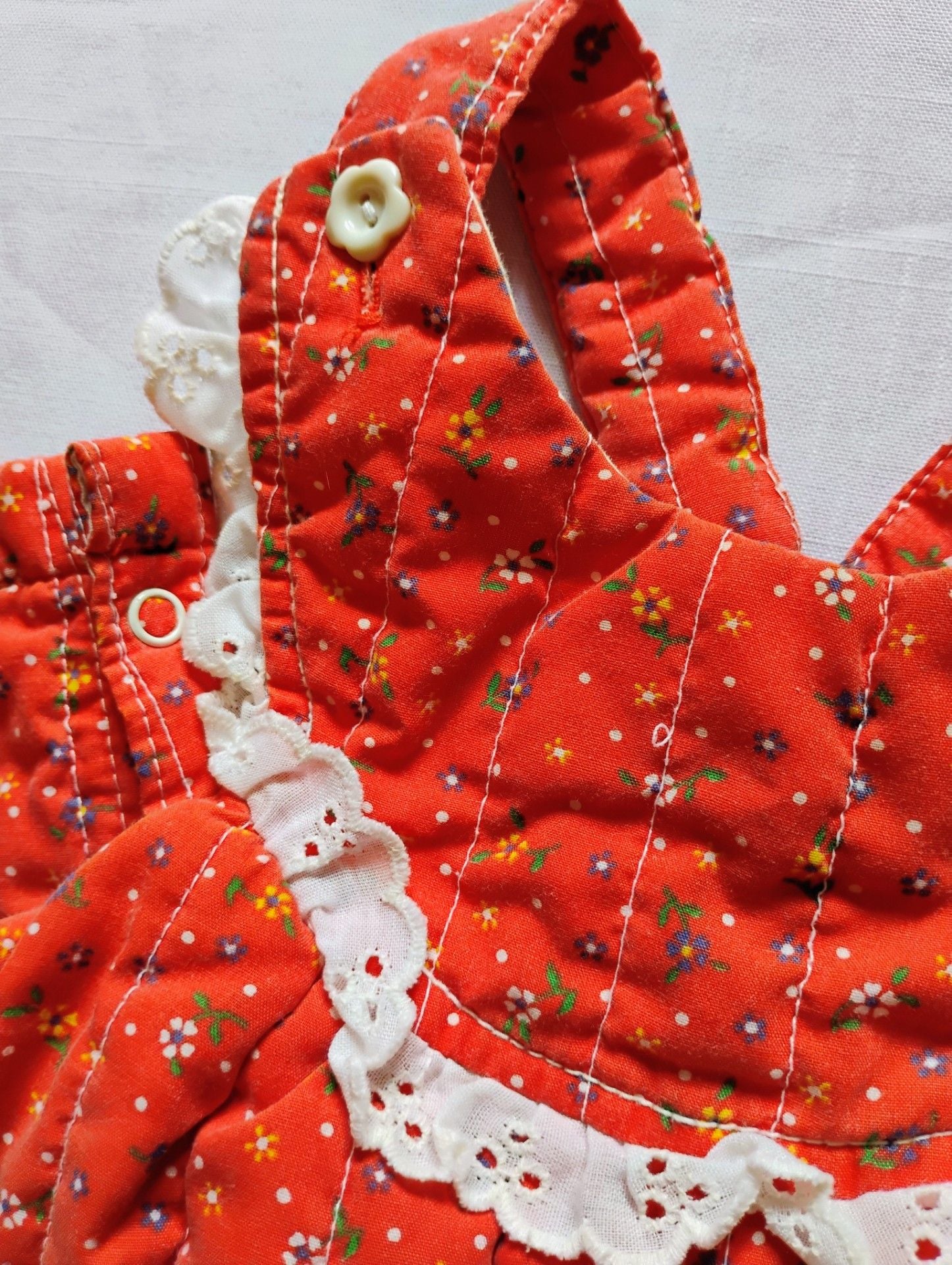 Vintage Tiny Tots Quilted Red Floral Tulip Bib Overalls Baby Size 18M 5