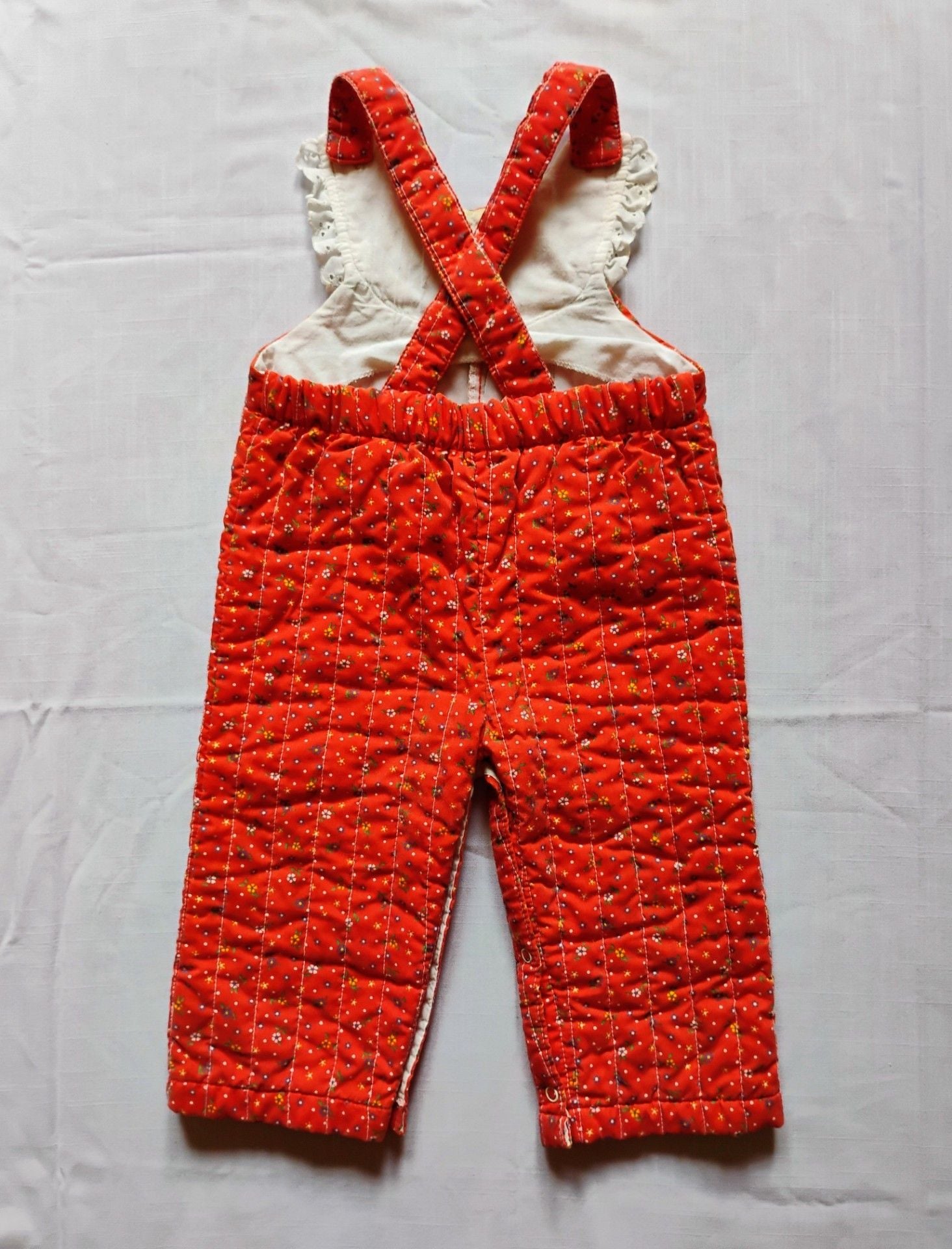 Vintage Tiny Tots Quilted Red Floral Tulip Bib Overalls Baby Size 18M 6