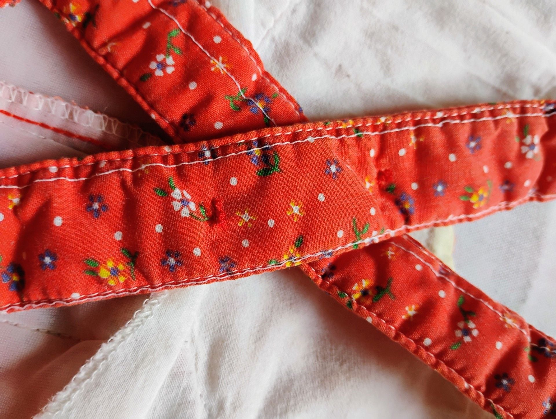 Vintage Tiny Tots Quilted Red Floral Tulip Bib Overalls Baby Size 18M 7