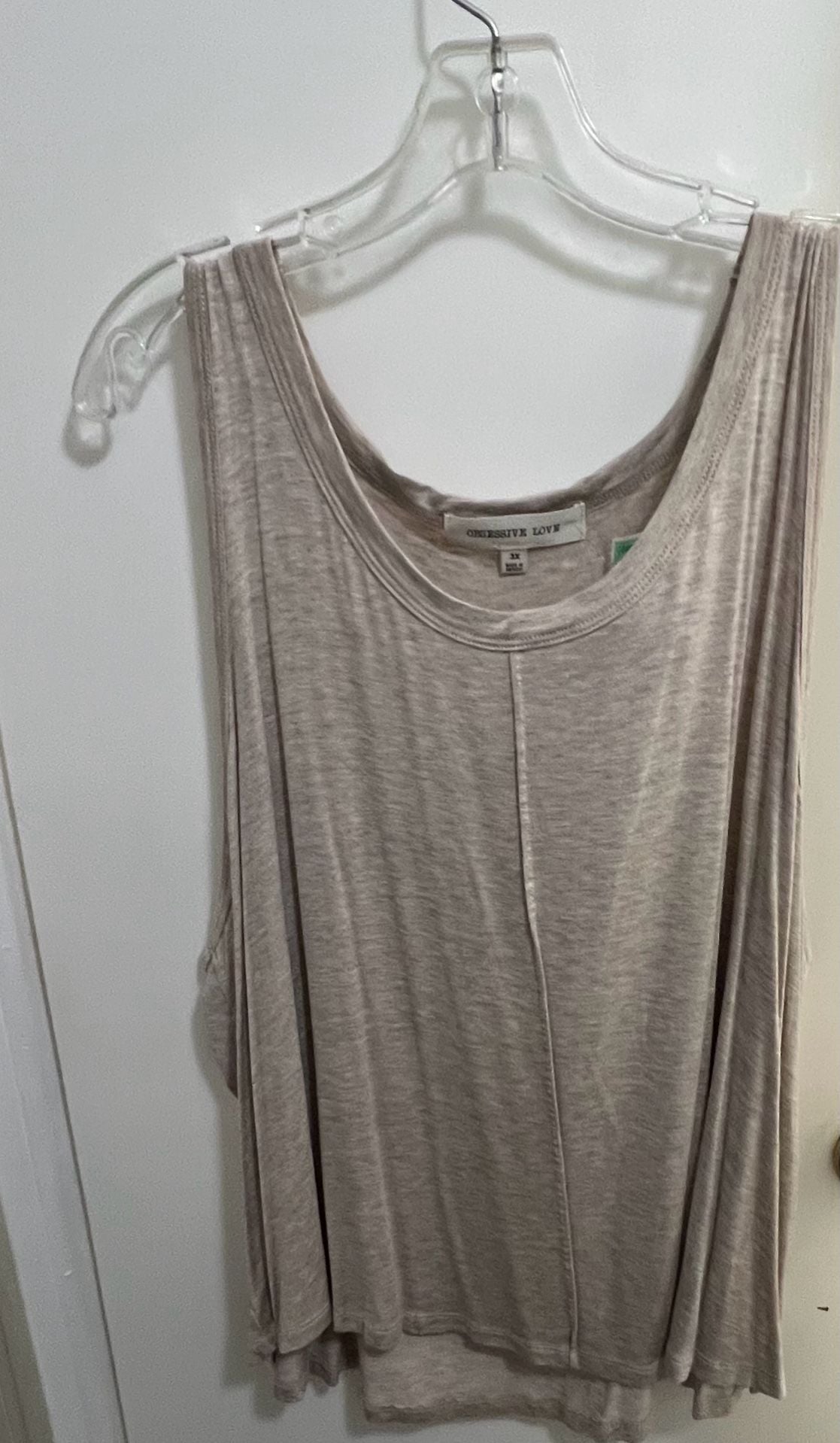 Obsessive Love Women's Beige Heathered Scoop Neck Sleeveless Tank Top Size 3X 1