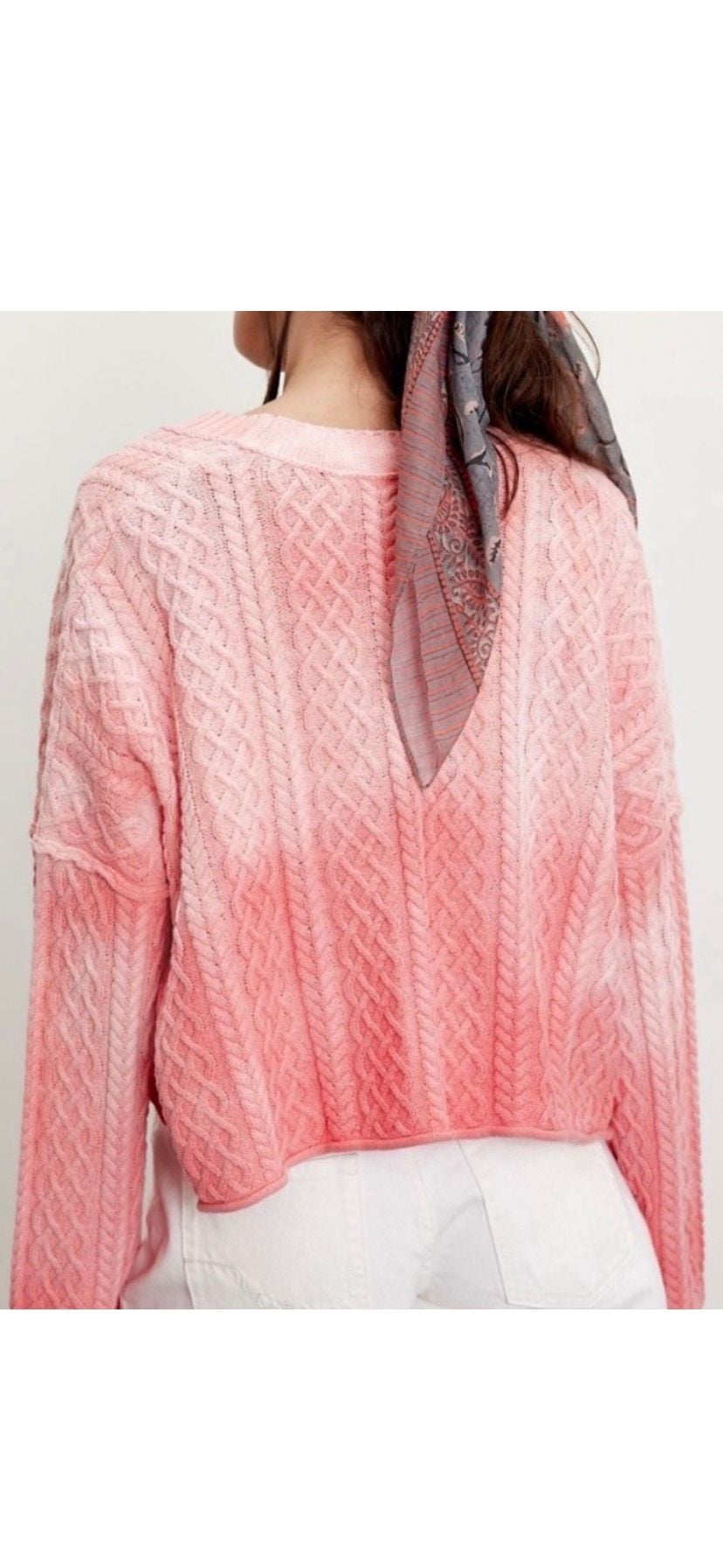 Free People Pink Rose Cloud Combo Cable Knit Cardigan Sweater Small  10