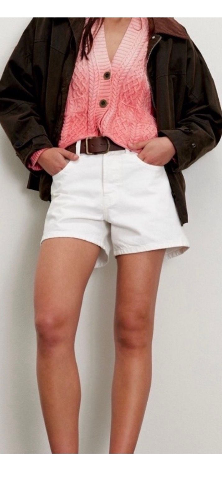 Free People Pink Rose Cloud Combo Cable Knit Cardigan Sweater Small  11