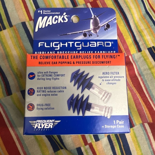 Mack's Flightguard Airplane Pressure Relief Earplugs (1 Pair + Storage Case)