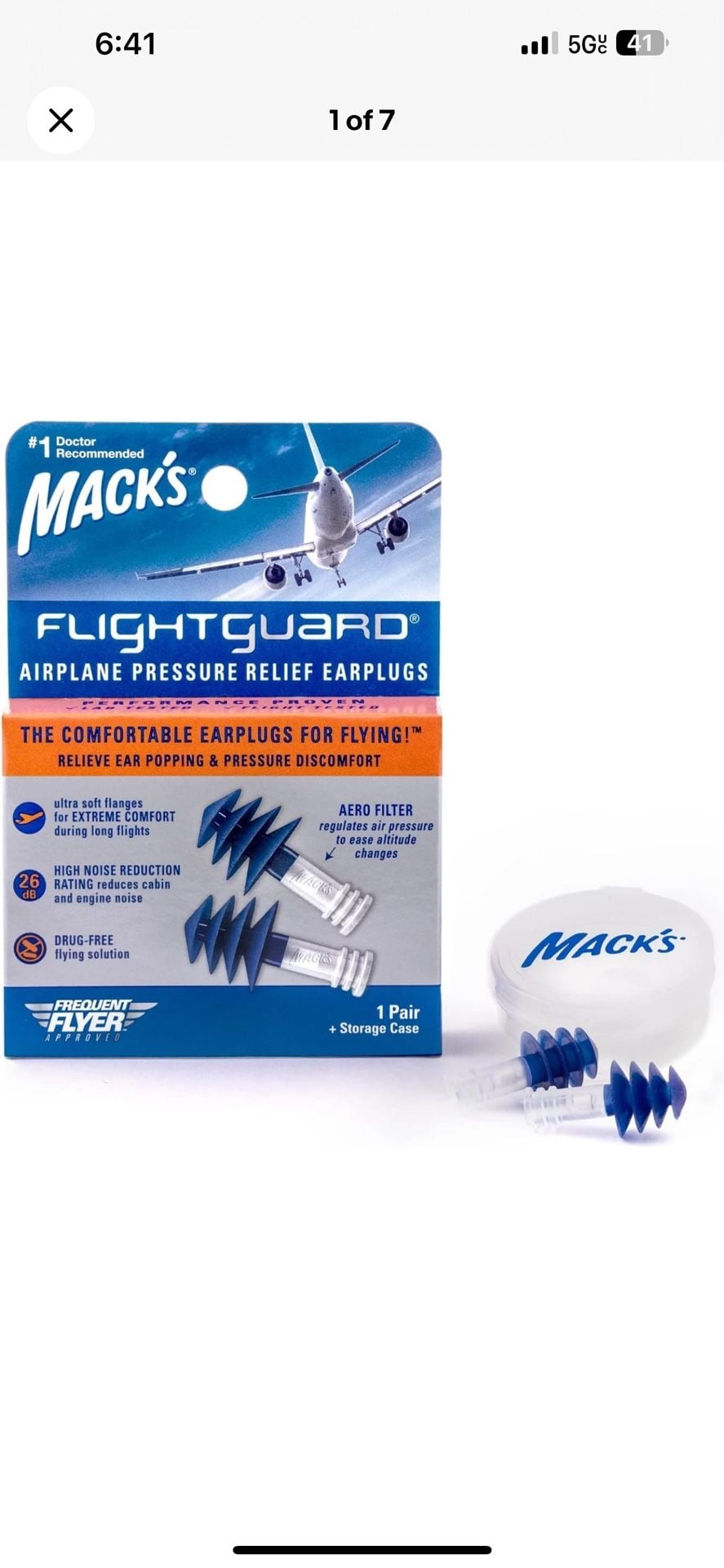 Mack's Flightguard Airplane Pressure Relief Earplugs (1 Pair + Storage Case) 2