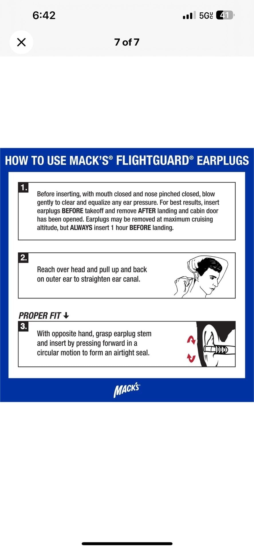 Mack's Flightguard Airplane Pressure Relief Earplugs (1 Pair + Storage Case) 5