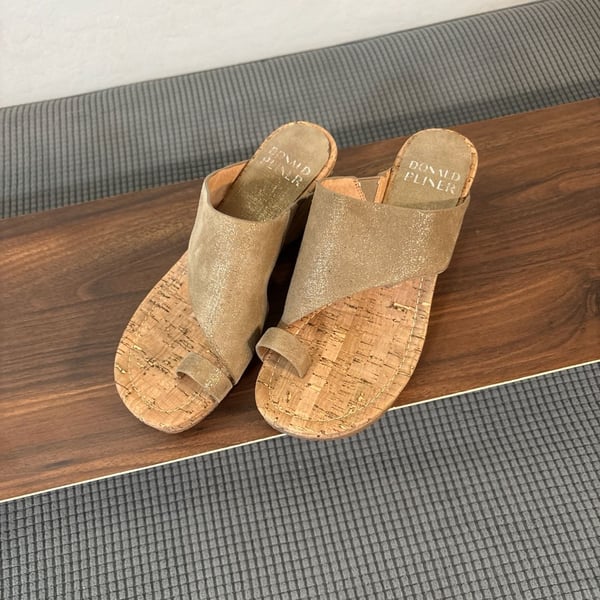 Donald Pliner Gyer Distressed Metallic Leather Wedge Platform Sandals