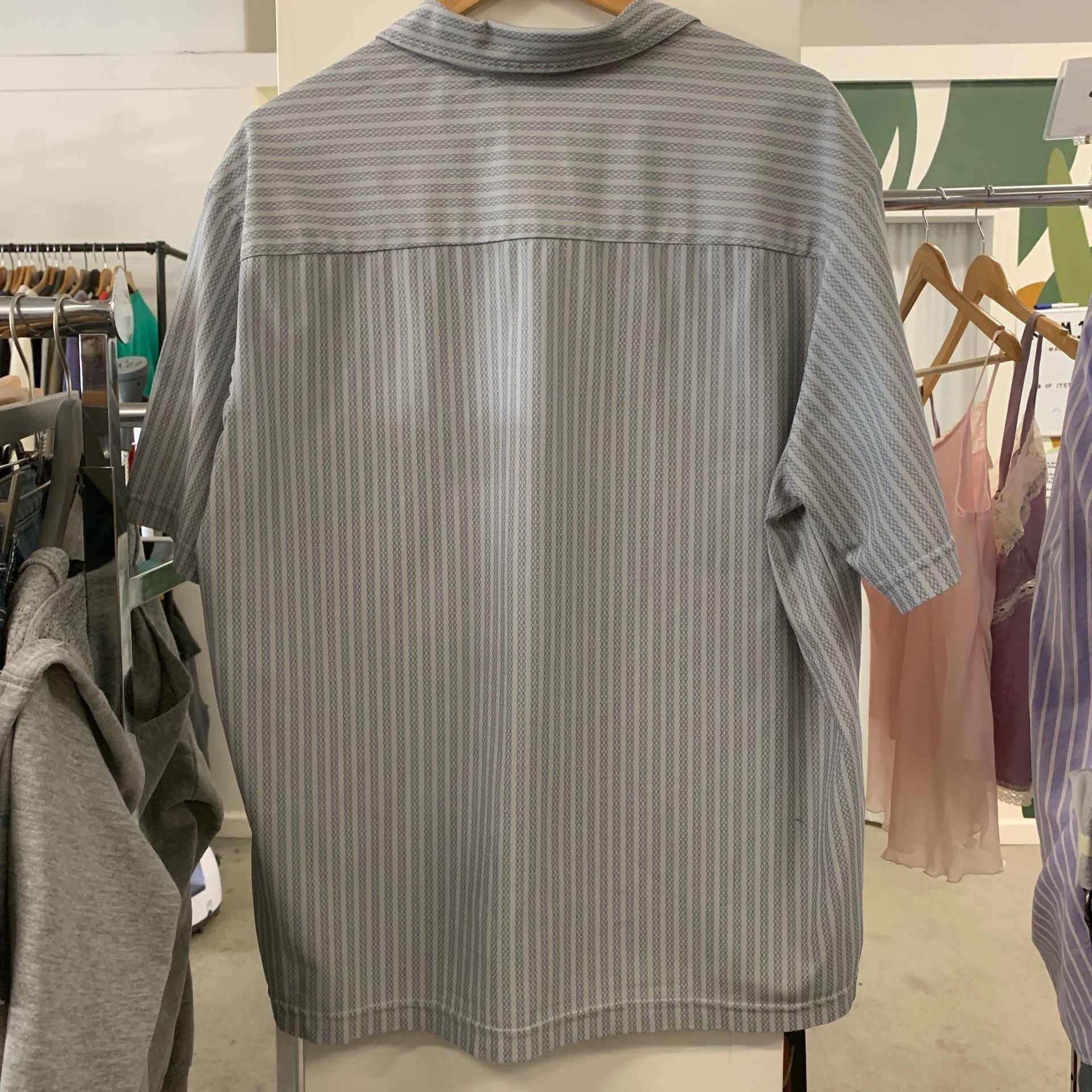 Vtg 00s Quiksilver Gray Vertical Stripe Short Sleeve Button Down Shirt Size XL (OF) 5