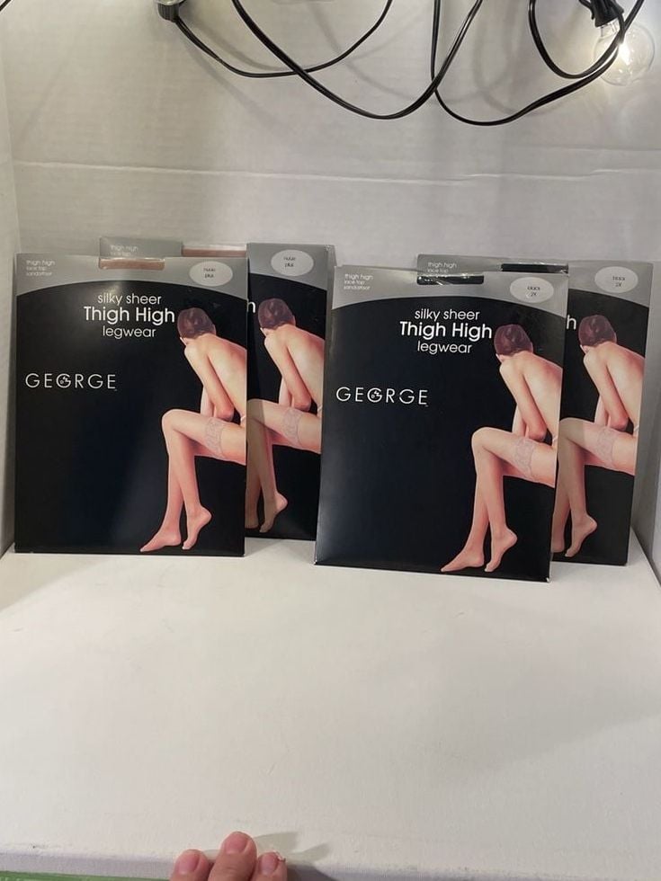 Lot of 4 George Silky Sheer Thigh High Legwear
2 Nude 2 Black Plus Size 2X 1