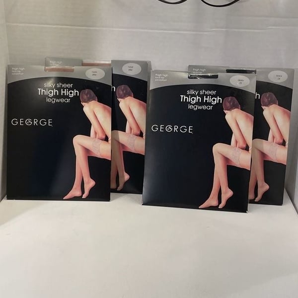 Lot of 4 George Silky Sheer Thigh High Legwear 
2 Nude 2 Black Plus Size 2X
