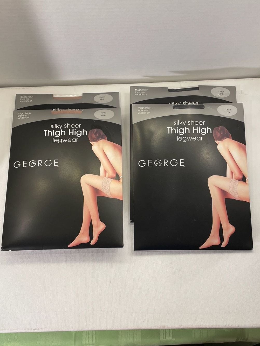 Lot of 4 George Silky Sheer Thigh High Legwear
2 Nude 2 Black Plus Size 2X 2