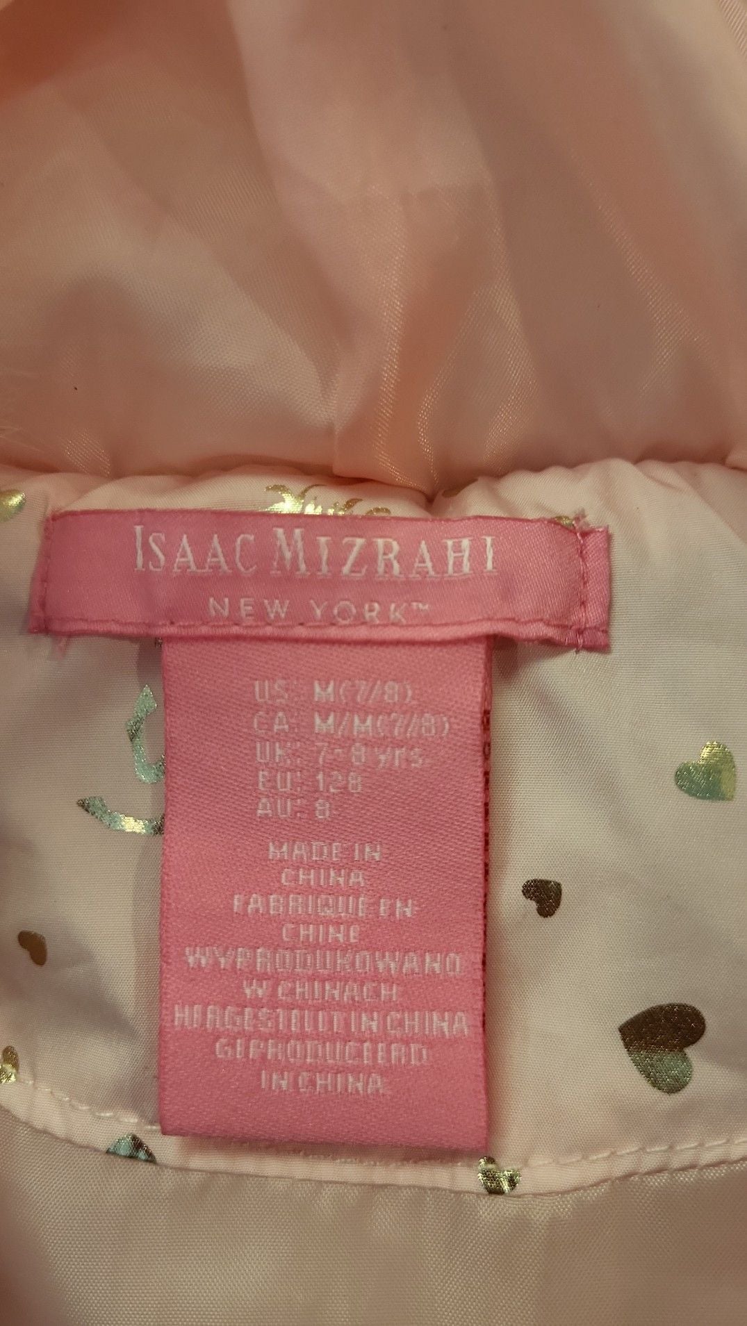 Whimsy Isaac Mizrahi Kids Pink Puffer Vest with Gold Foil Unicorns and Faux Fur Hood, 7/8 4