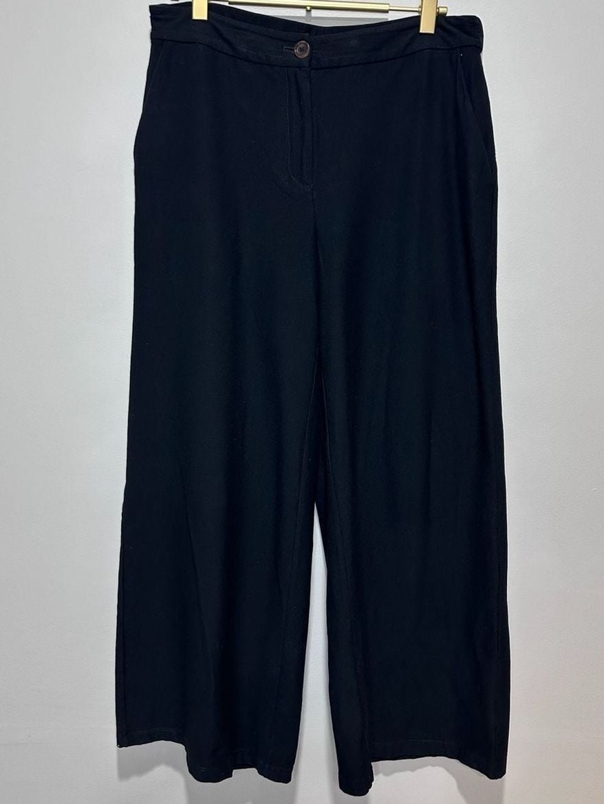 Eileen Fisher Black Washable Stretch Viscose Wide Leg Pants Size 4 2