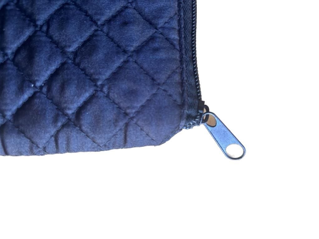Black Quilted Satin Bride Cosmetic Makeup Bag with Rhinestone Accents 7