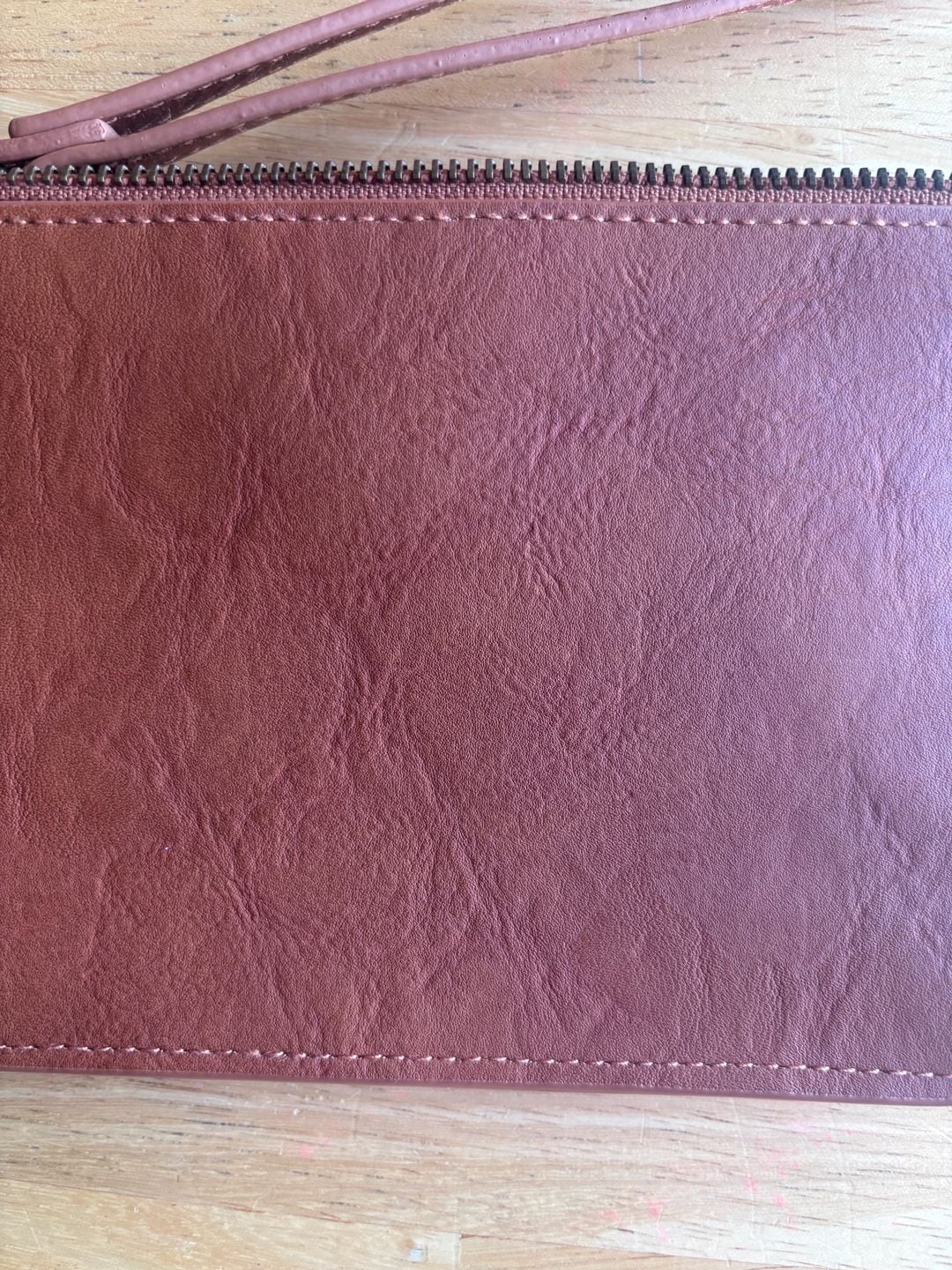 Brown Faux Leather Zip Closure Wristlet with Magnetic Front Pocket  LIKE NEW 12