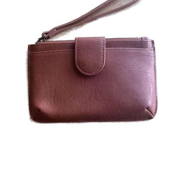 Brown Faux Leather Zip Closure Wristlet with Magnetic Front Pocket LIKE NEW