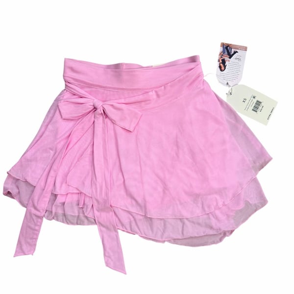 Blogilates Pink Dance Studio Wrap Skirt Womens XS NWT Mesh Ruffle Activewear