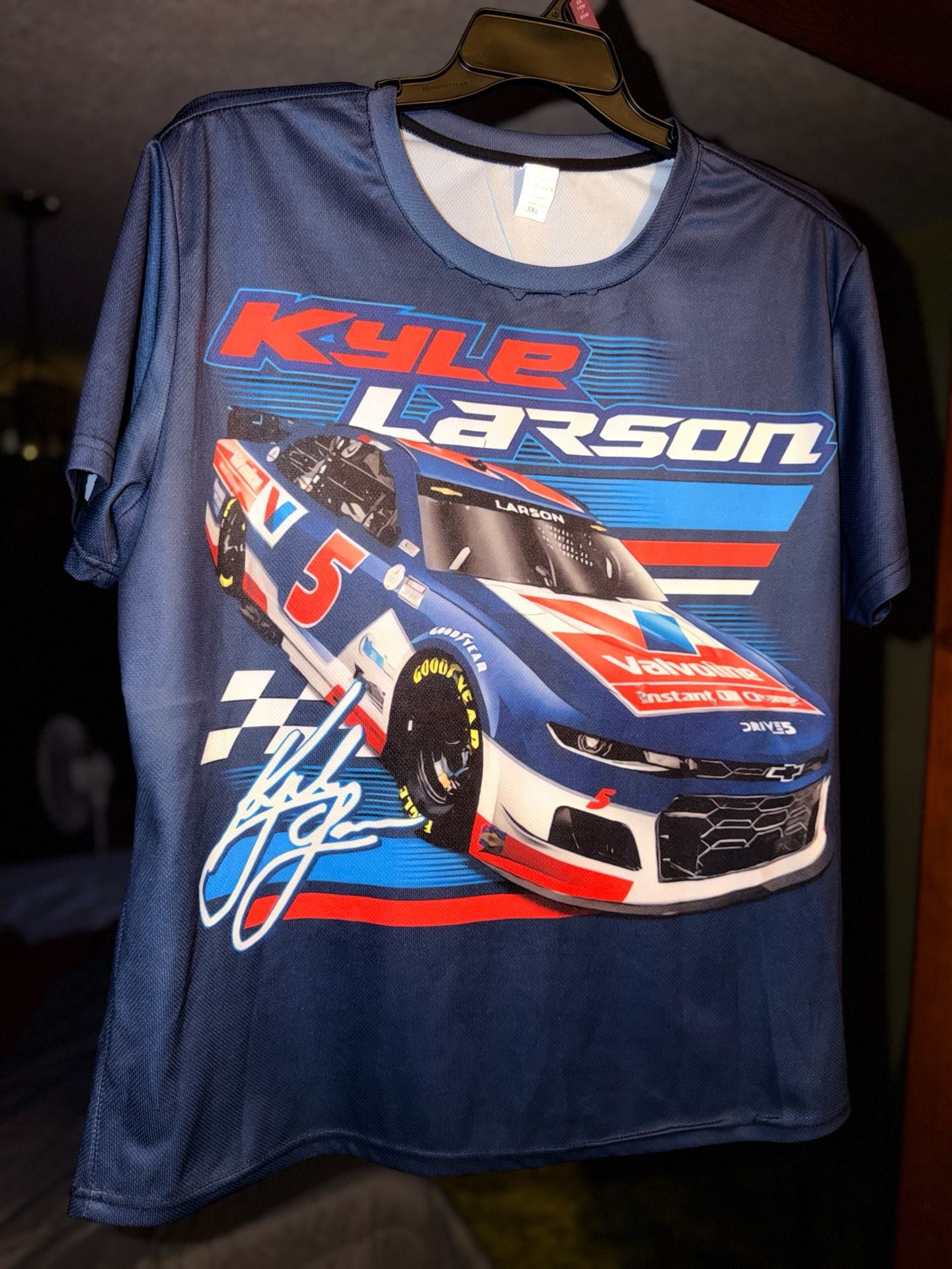 Kyle Larson #5 Valvoline Blue NASCAR Dri-Fit T-Shirt Size 3XL 3