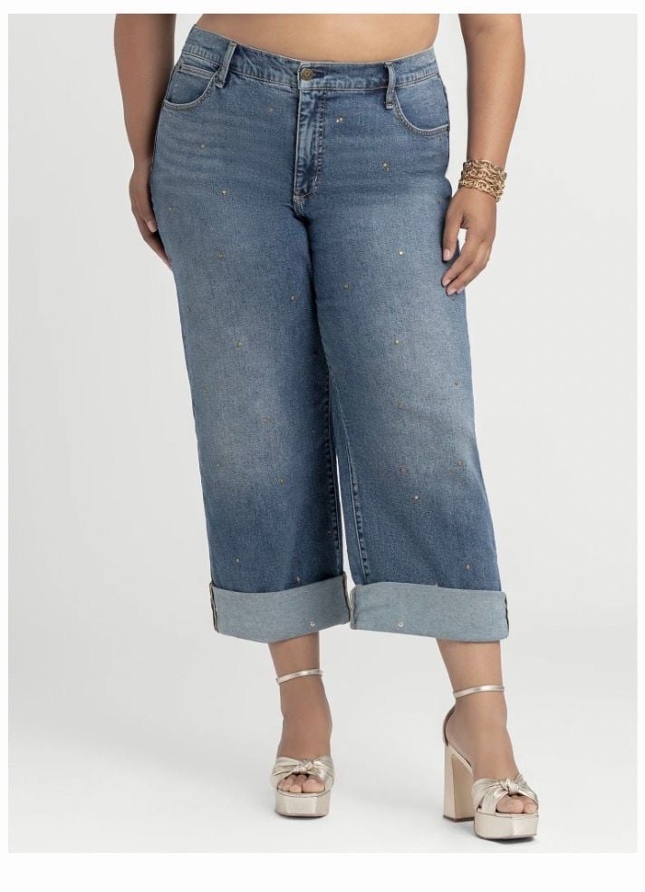 Jessica Simpson Zinnia Rhinestone Embellished Cuffed Boyfriend Jeans 7