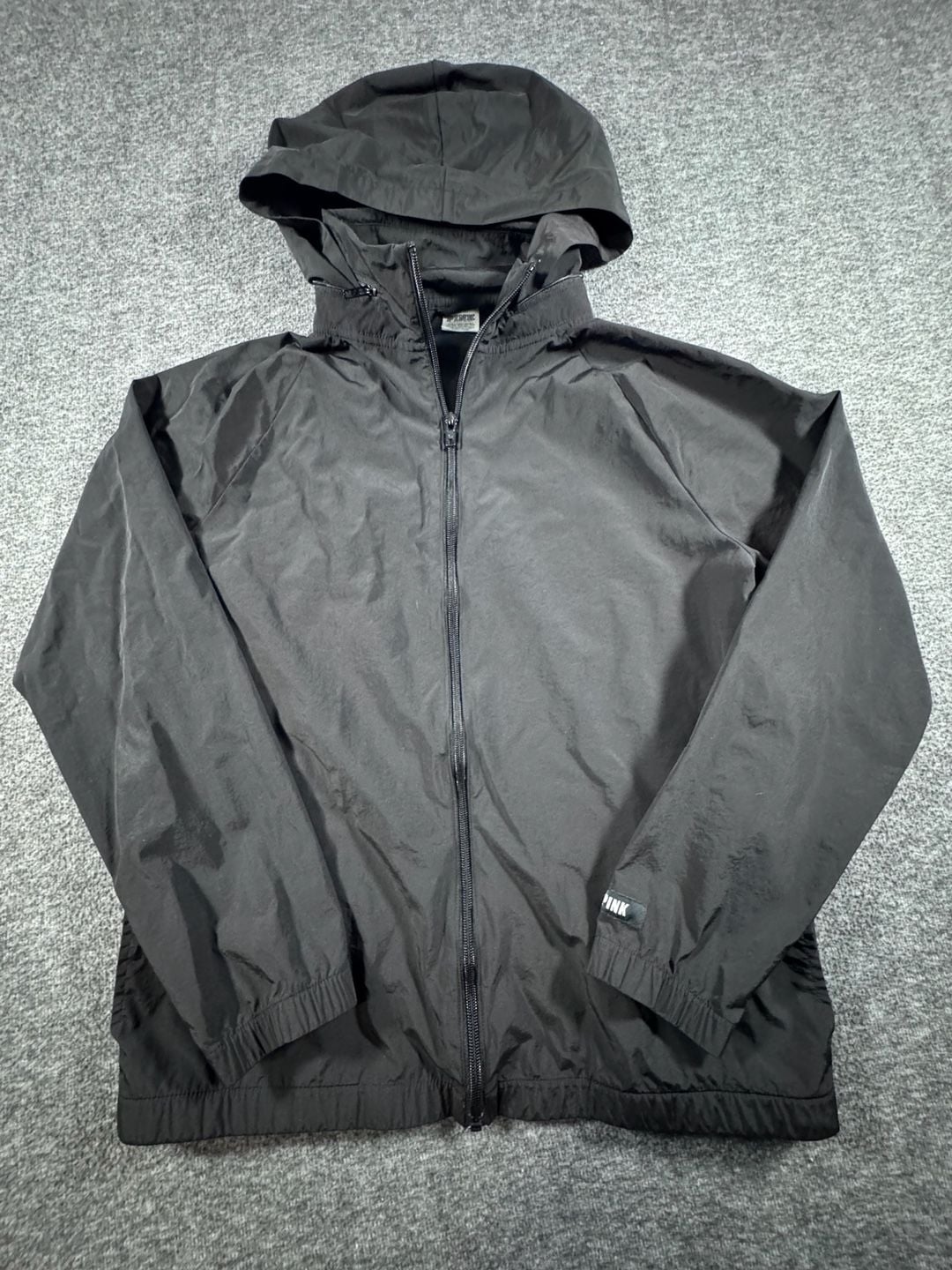 PINK Victoria's Secret Black Hooded Full-Zip Windbreaker Jacket 3
