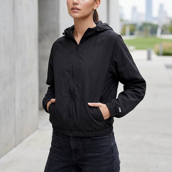 PINK Victoria's Secret Black Hooded Full-Zip Windbreaker Jacket