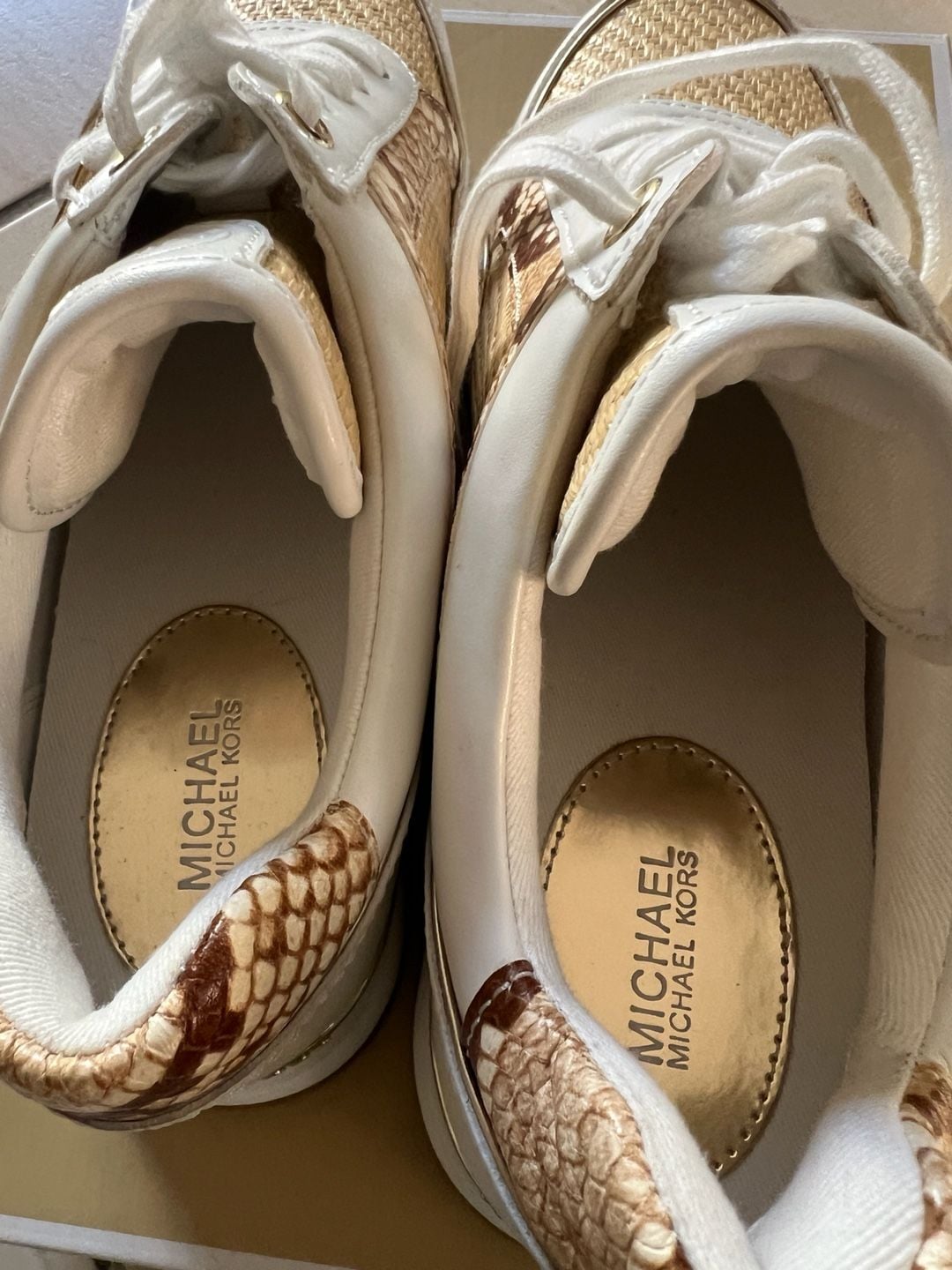 Michael Kors Maddy Trainer Rafia Natural/Optic White Snake Print Sneakers 5