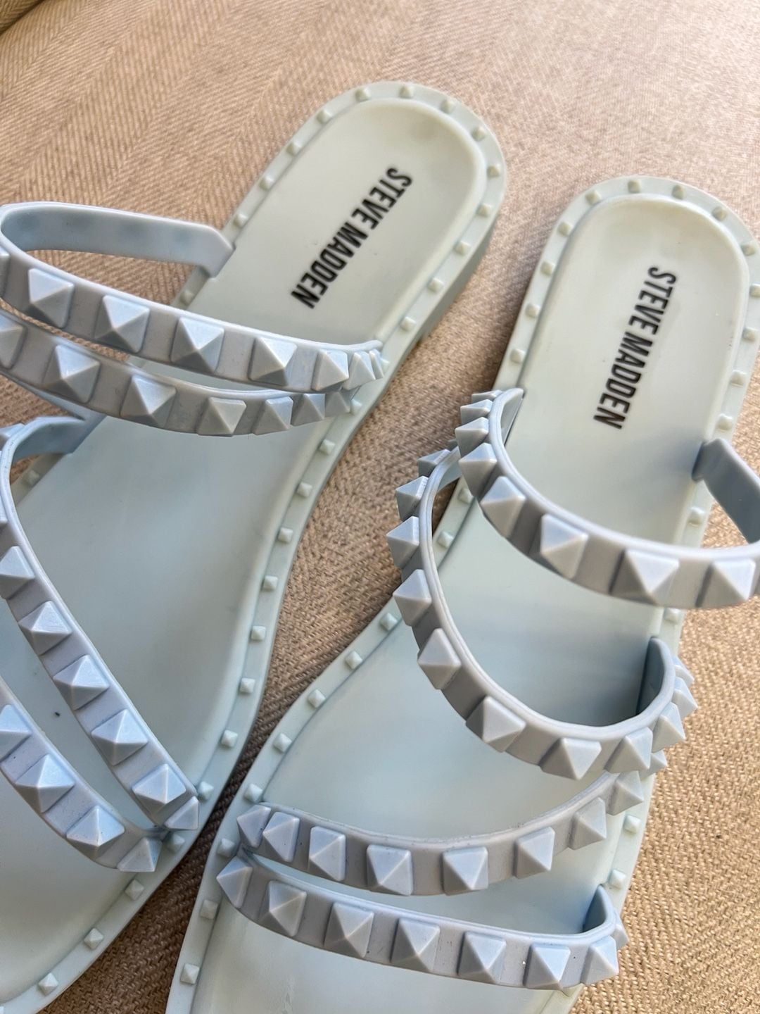 Steve Madden Skyler-J Studded Jelly Slide Sandals in Baby Blue 6