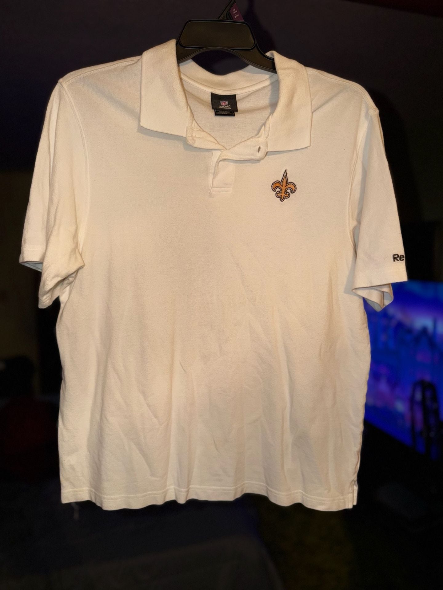 Vintage Reebok NFL Team Apparel New Orleans Saints White Pique Polo Shirt 1