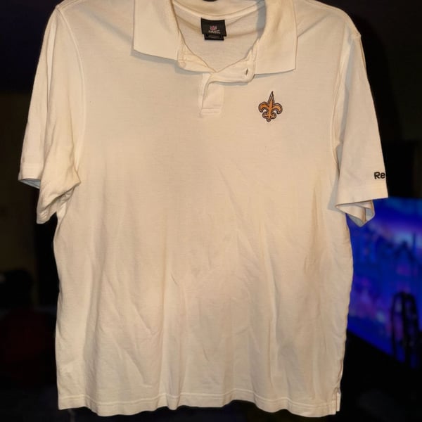 Vintage Reebok NFL Team Apparel New Orleans Saints White Pique Polo Shirt