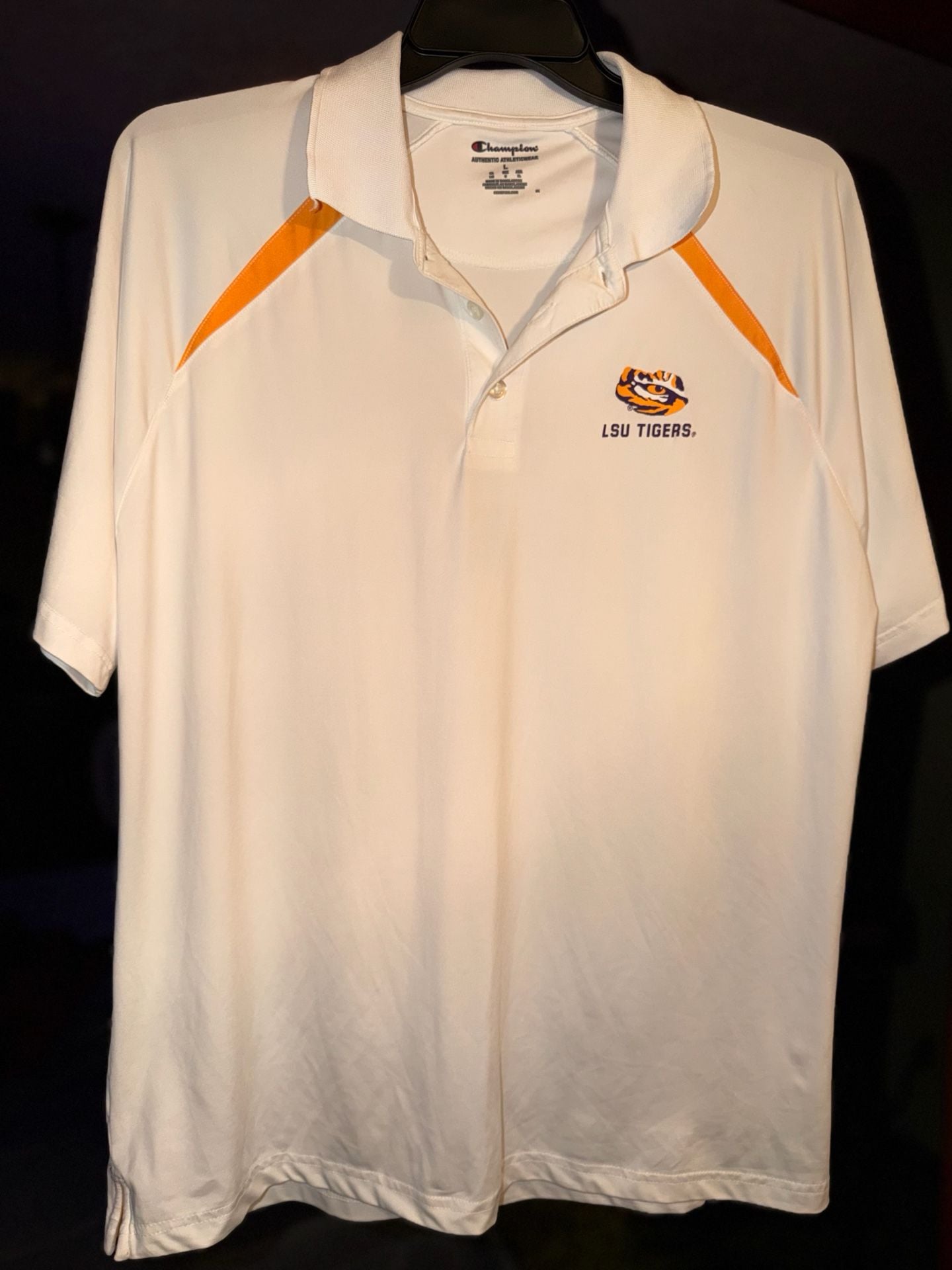 Champion LSU Tigers Mens White Short Sleeve Performance Golf Polo Shirt Size Large 1