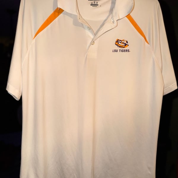 Champion LSU Tigers Mens White Short Sleeve Performance Golf Polo Shirt Size Large