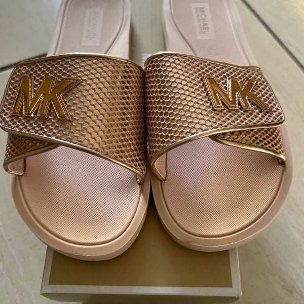 Michael Kors Palmer Mesh Rose Gold Velcro Slide Sandals