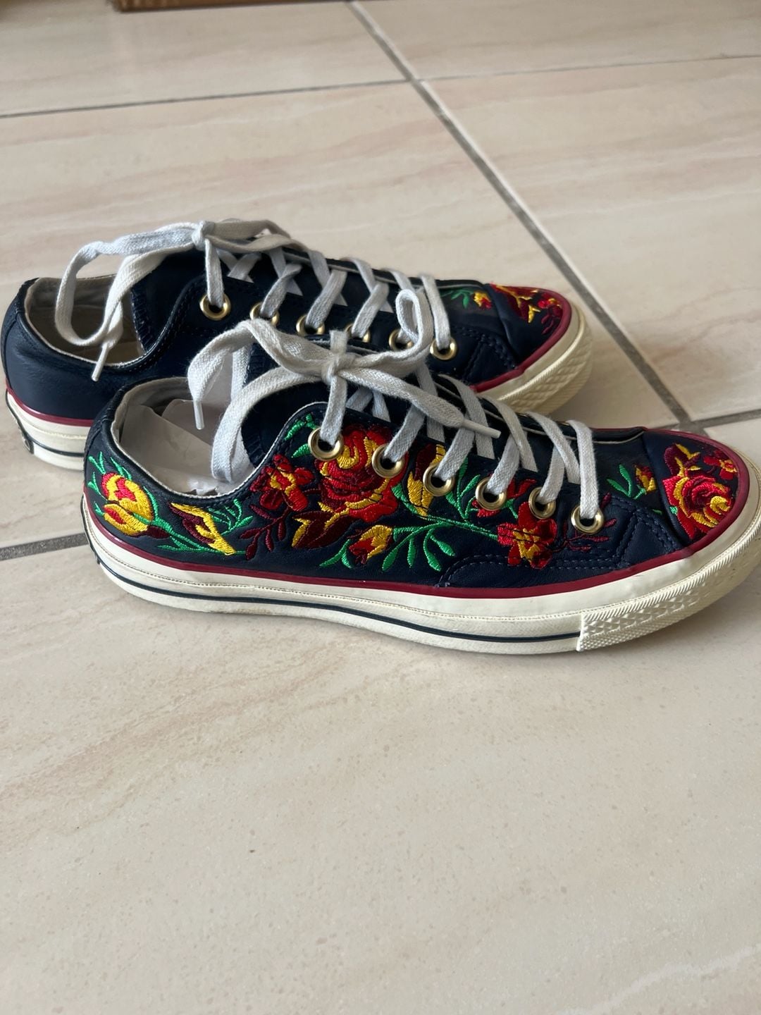 Converse Chuck 70 Low Parkway Floral Embroidered Obsidian Leather Sneakers 3