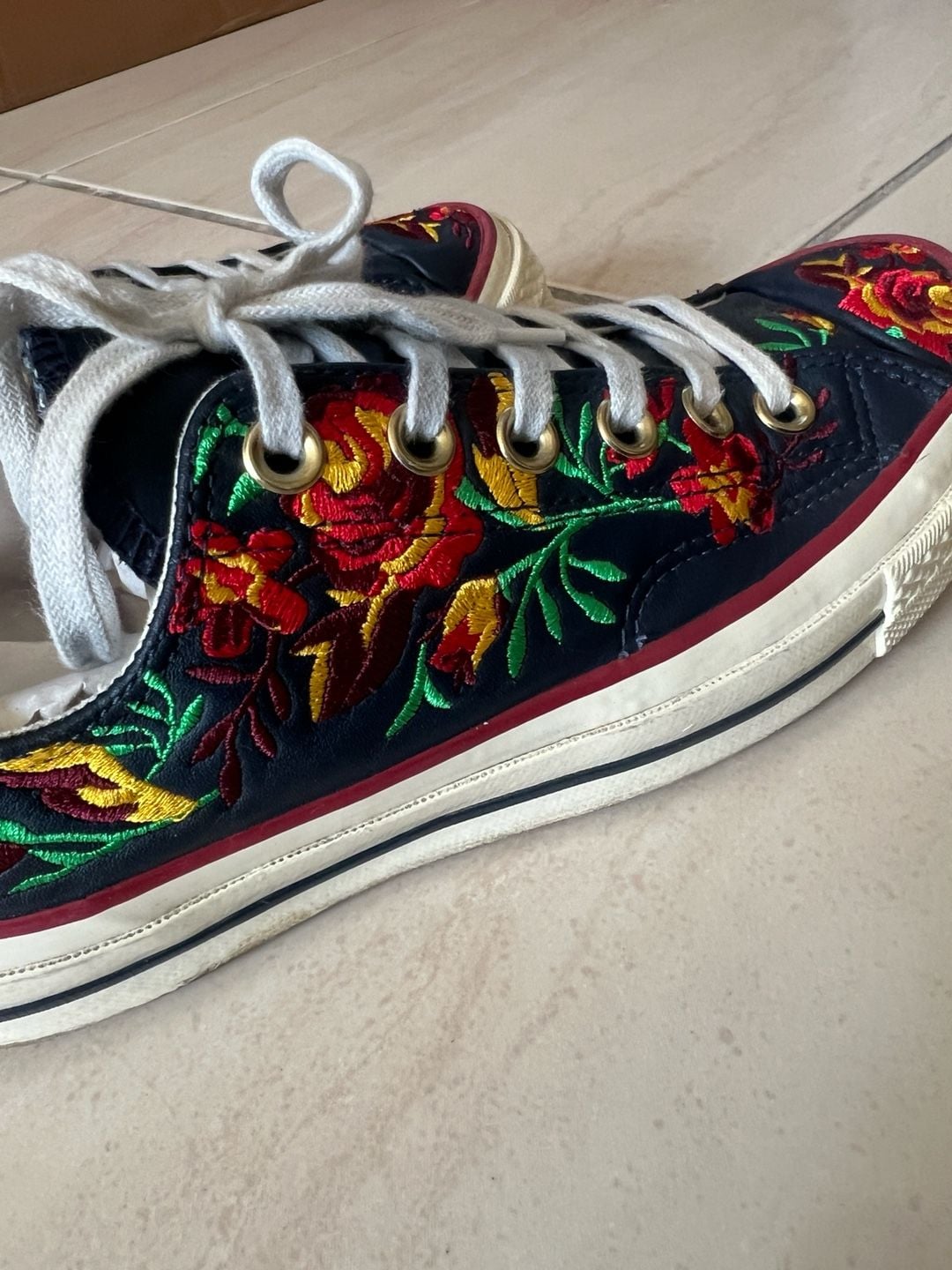 Converse Chuck 70 Low Parkway Floral Embroidered Obsidian Leather Sneakers 4