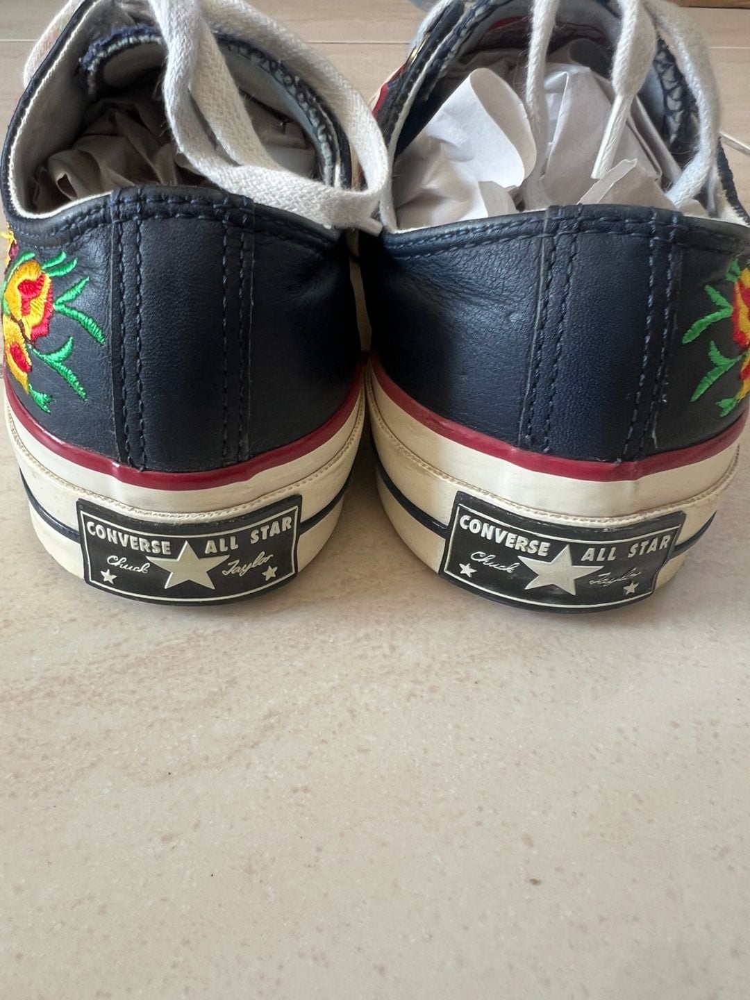 Converse Chuck 70 Low Parkway Floral Embroidered Obsidian Leather Sneakers 6