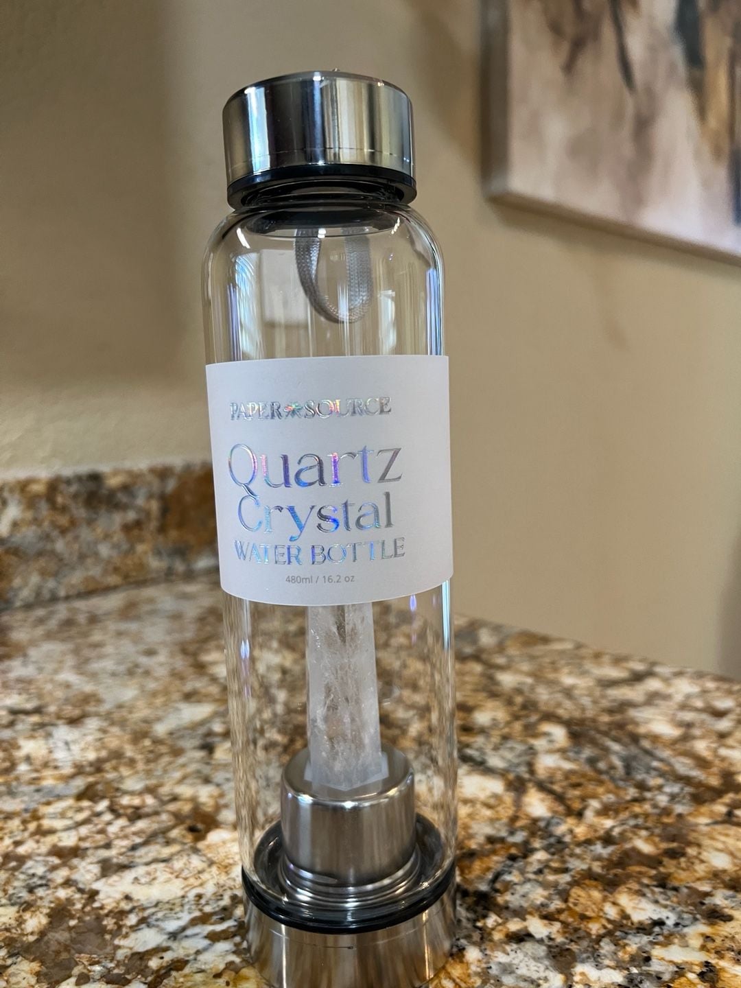 Quartz Crystal Glass Water Bottle, 16.2 oz — Healing Energy Hydration 1