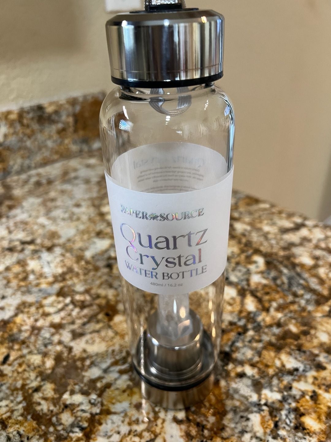 Quartz Crystal Glass Water Bottle, 16.2 oz — Healing Energy Hydration 2