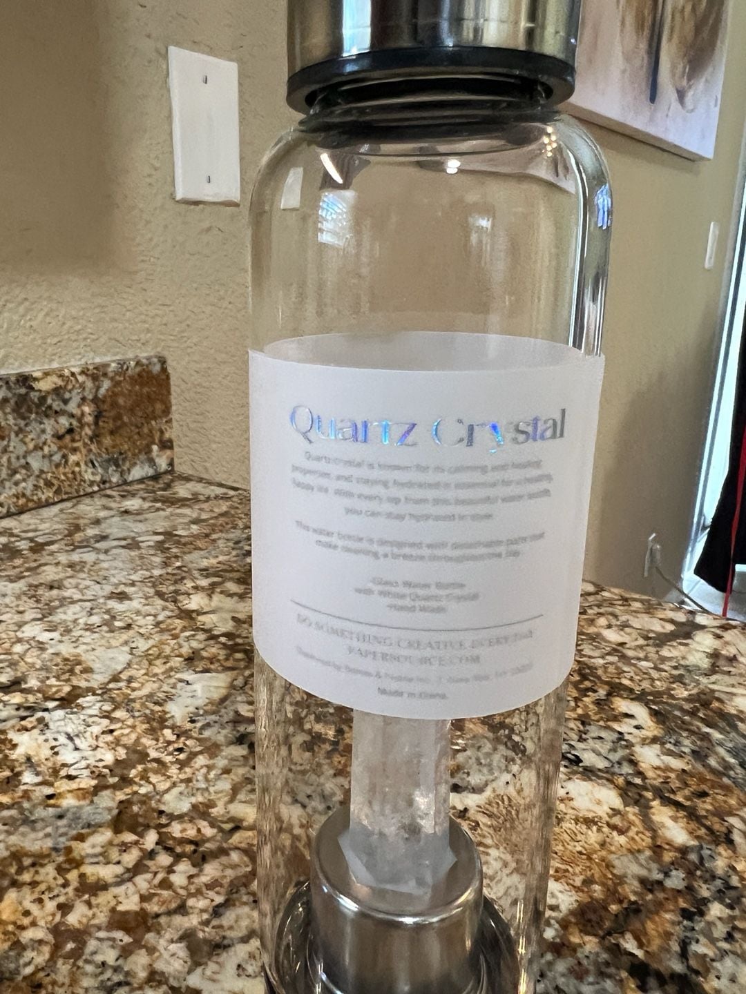 Quartz Crystal Glass Water Bottle, 16.2 oz — Healing Energy Hydration 3