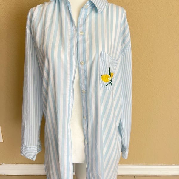 Victoria's Secret Striped Pajama Top with Lemon Embroidery size XS