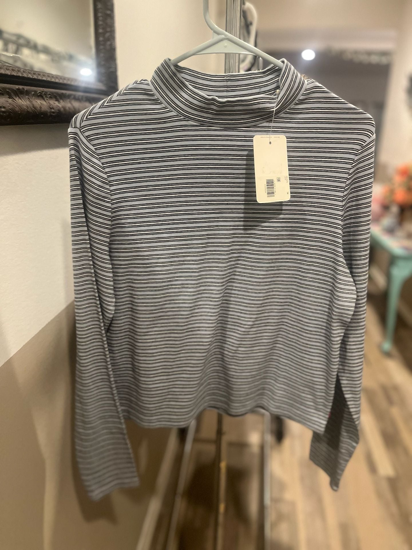 Levi's Women's Blue and Black Striped Dreamy Mock Neck Long Sleeve Top 2