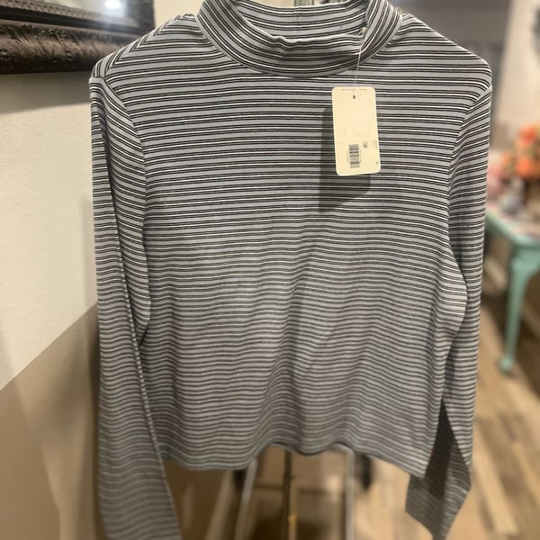 Levi's Women's Blue and Black Striped Dreamy Mock Neck Long Sleeve Top