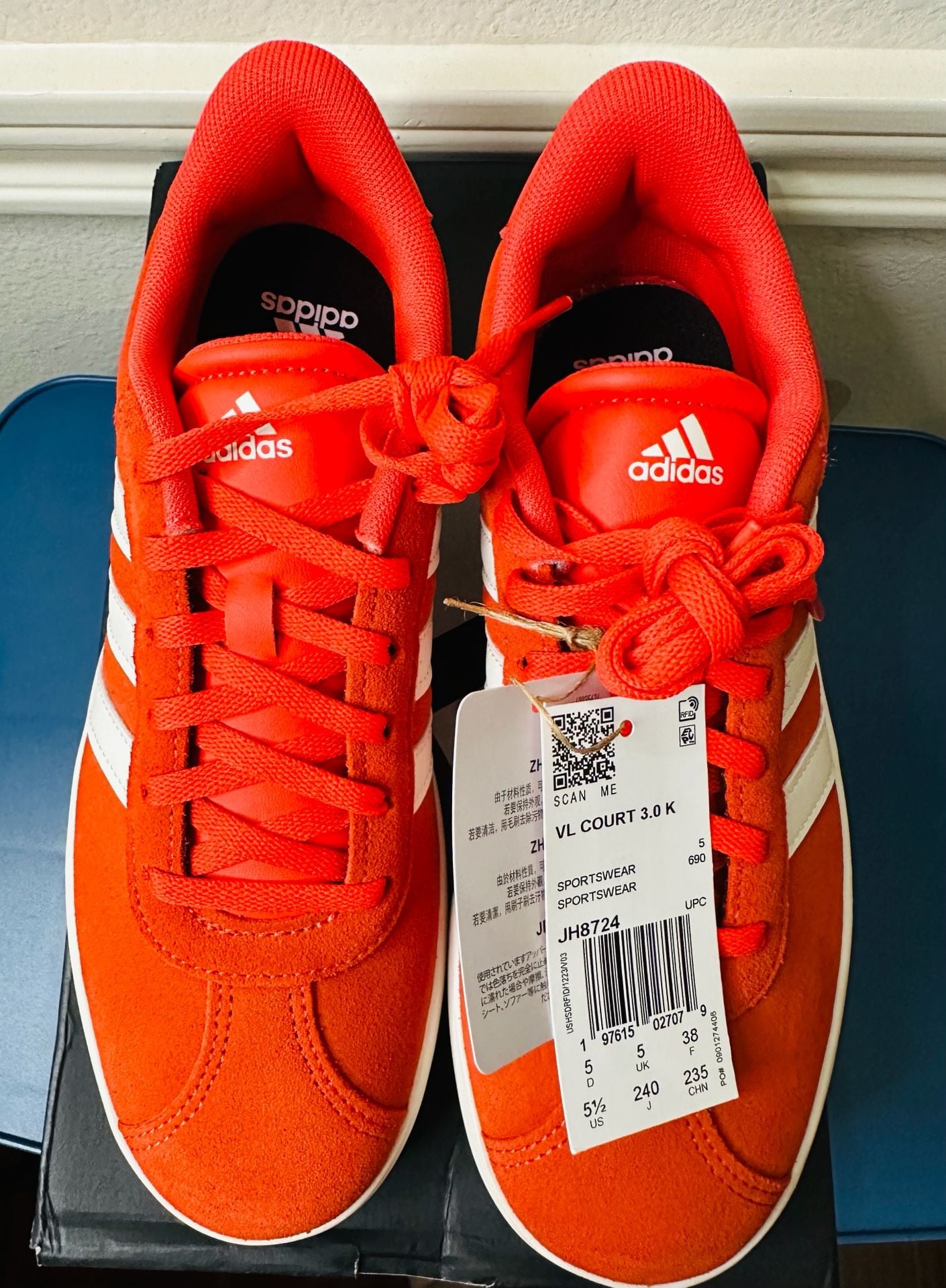 adidas VL Court 3.0 K Kids' Sneakers Bright Red Core White JH8724 2