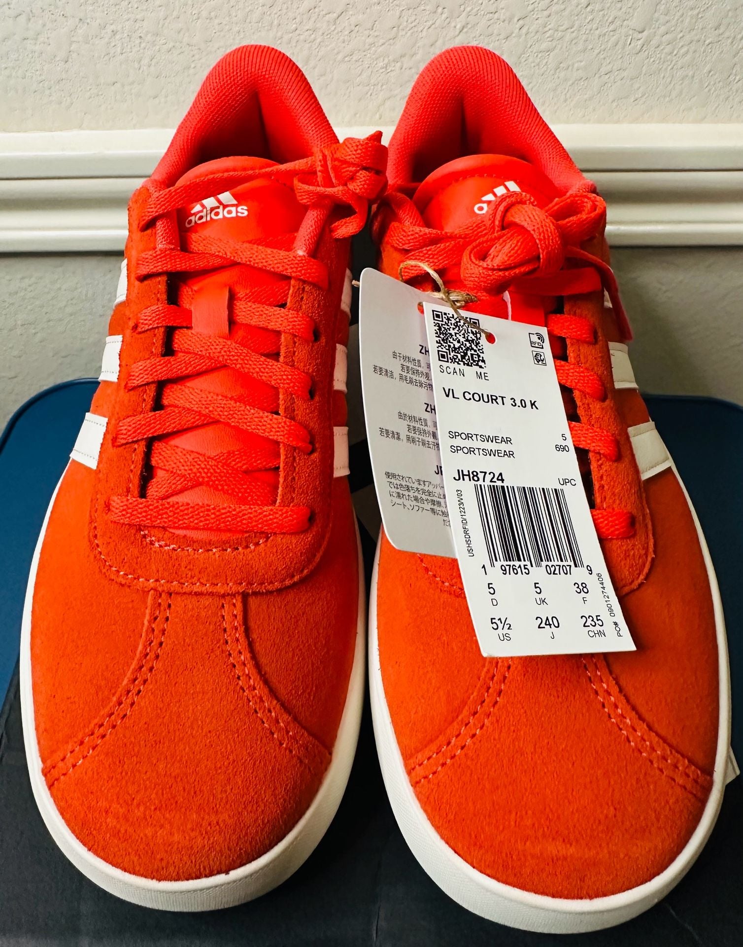 adidas VL Court 3.0 K Kids' Sneakers Bright Red Core White JH8724 3